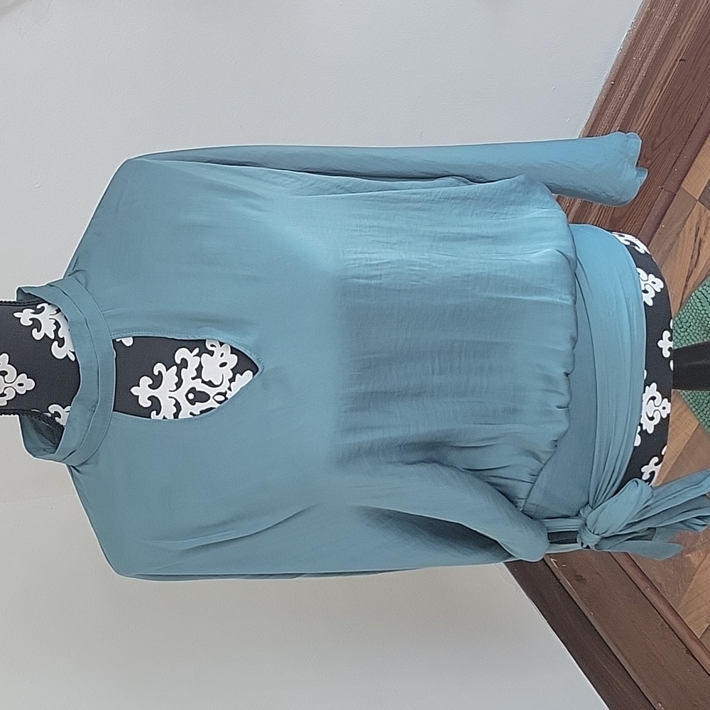 "Naked Zebra" Teal Green Womens Blouse, Size L